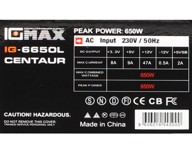 IG-MAX IG6650 CENTAUR 650W napajanje - Slika 2