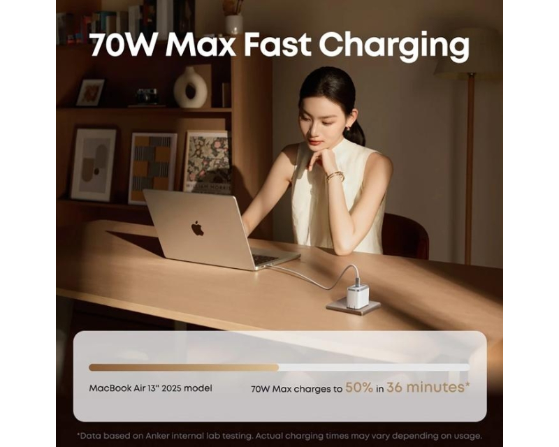 ANKER Prime 70W GaN zidni brzi punjač, 3-porta (2x USB-C i 1x USB-A) crni