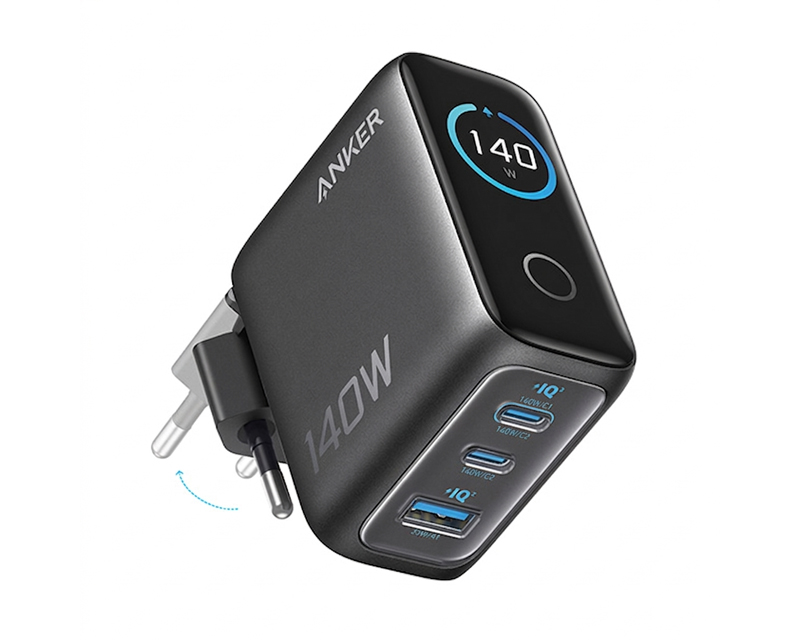 ANKER 140W zidni punjač 4-porta (3x USB-C, 1x USB-A), tamno sivi, USB-C kabl