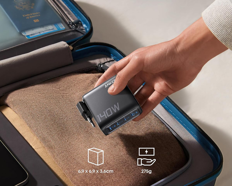 ANKER 140W zidni punjač 4-porta (3x USB-C, 1x USB-A), tamno sivi, USB-C kabl - Slika 2