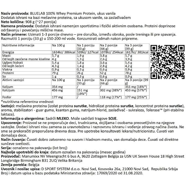 USN BLUE LAB 100% WHEY Protein Vanilla 2000g - Slika 2