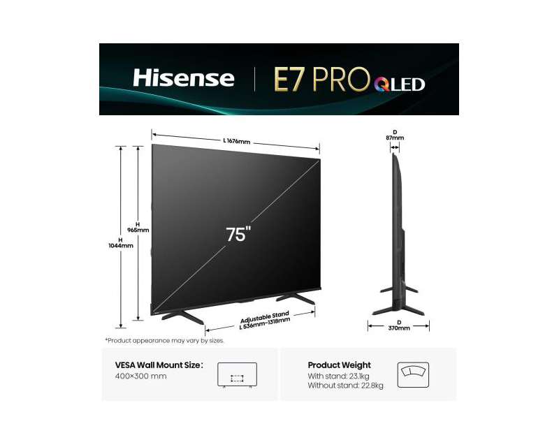 HISENSE 75 inča 75E7Q PRO QLED 4K UHD Smart TV - outlet - Slika 2