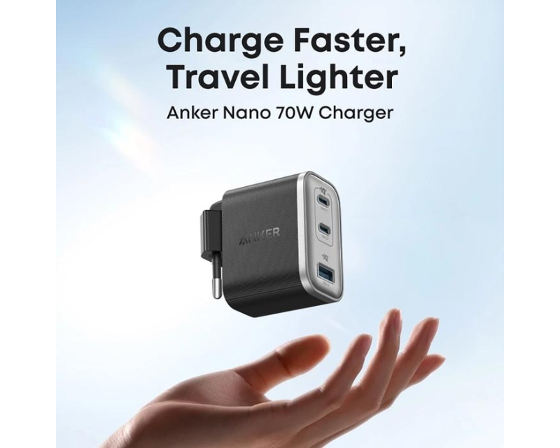 ANKER Prime 70W GaN zidni brzi punjač, 3-porta (2x USB-C i 1x USB-A) crni - Slika 3