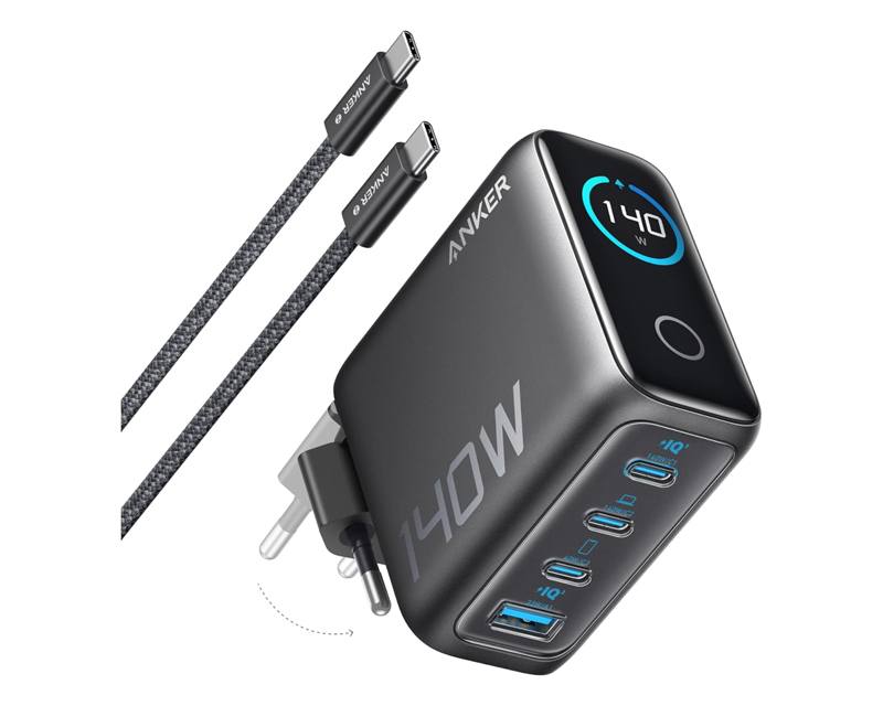ANKER 140W zidni punjač 4-porta (3x USB-C, 1x USB-A), tamno sivi, USB-C kabl - Slika 3